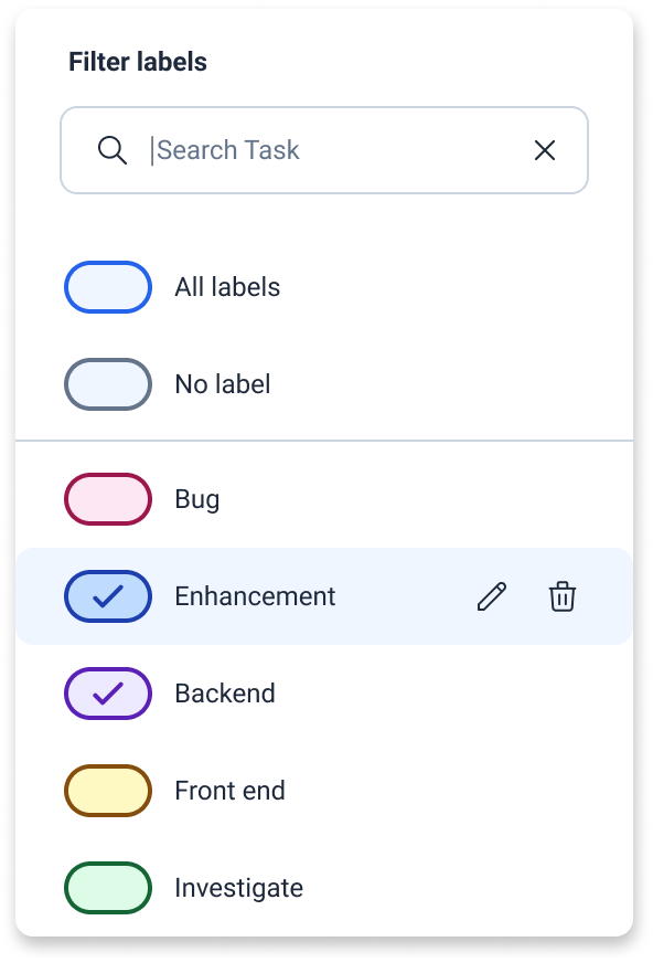A illustration showing the label context menu used in Projectify