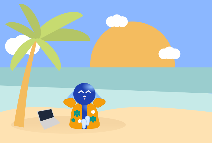 Our mascot Poly working at the beach looking happy