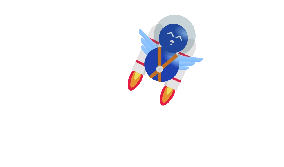 Our mascot poly flying into the air using a jetpack