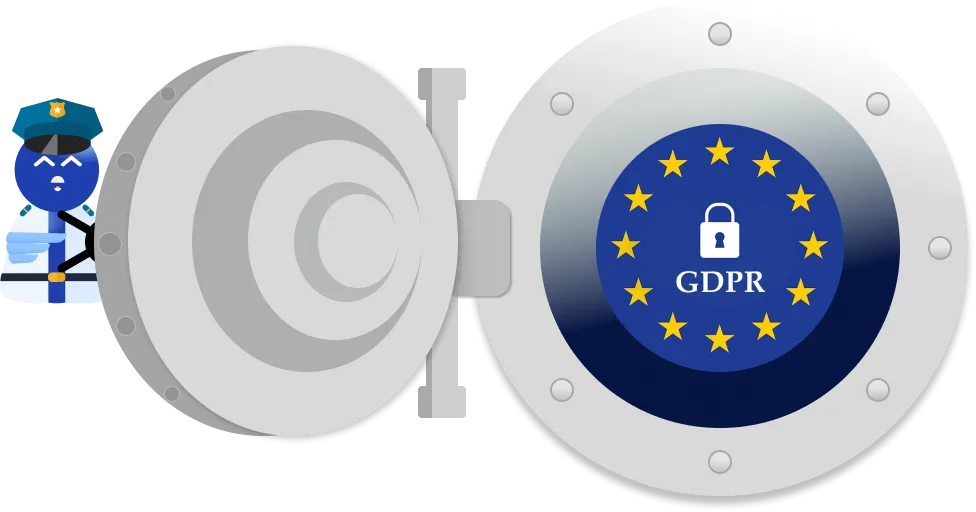 An illustration showing our mascot Poly safekeeping your data