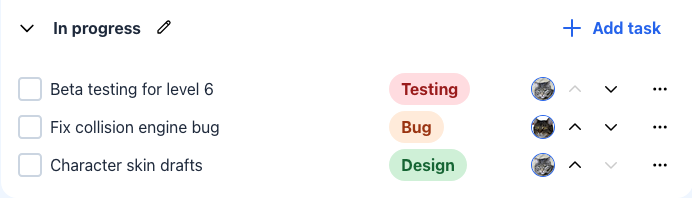 An illustration showing the look and feel of tasks in Projectify's user interface