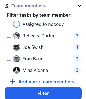 An illustration showing how Projectify displays each team members assigned task count